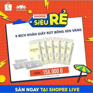 [Shopee Live] Thùng 6 Bịch Khăn giấy rút Bông Sen Vàng treo tường Phiên Bản Mới (tặng 3 móc treo)
