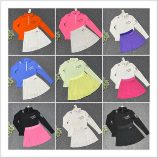 Sét thể thao nữ áo dài tay và chân váy chơi Golf Tennis Pickleball Cầu lông lên phom xinh xỉu váy bên trong có quần