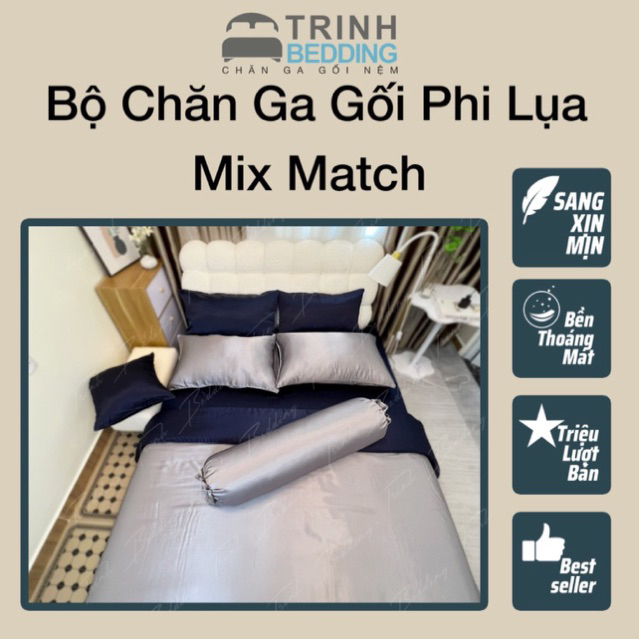 Bộ Drap Giường Phi lụa Phiên Bản 2 Màu Mix Match Màu Basic Trinhbedding