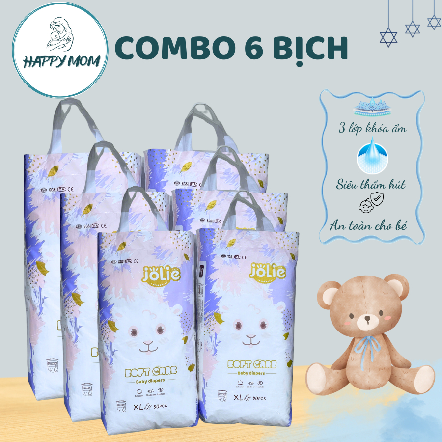 Combo 6 Bịch Tã Bỉm JOLIE 300 Miếng Giá tại Xưởng Siêu Mỏng, Mềm Mại Thấm Hút Tốt M/L/XL/XXL