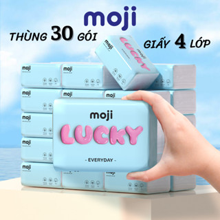 Thùng 30 gói giấy ăn gấu trúc MOJI, giấy rút để bàn 4 lớp dày dặn, mềm mịn không chất tẩy trắng