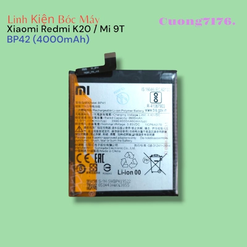 Pin Xiaomi Mi 9T, Redmi K20 (BP41) 4000mAh Tháo Máy Đã Qua Sử Dụng Hoạt Động Tốt