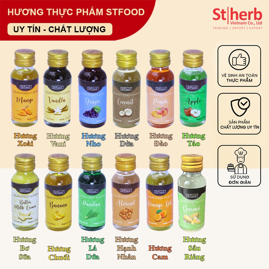 18 Hương Thực Phẩm Sử Dụng Cho Nấu Ăn, Pha Chế StFood Khối Lượng 30ml (Stfood Liquid Food Flavour)