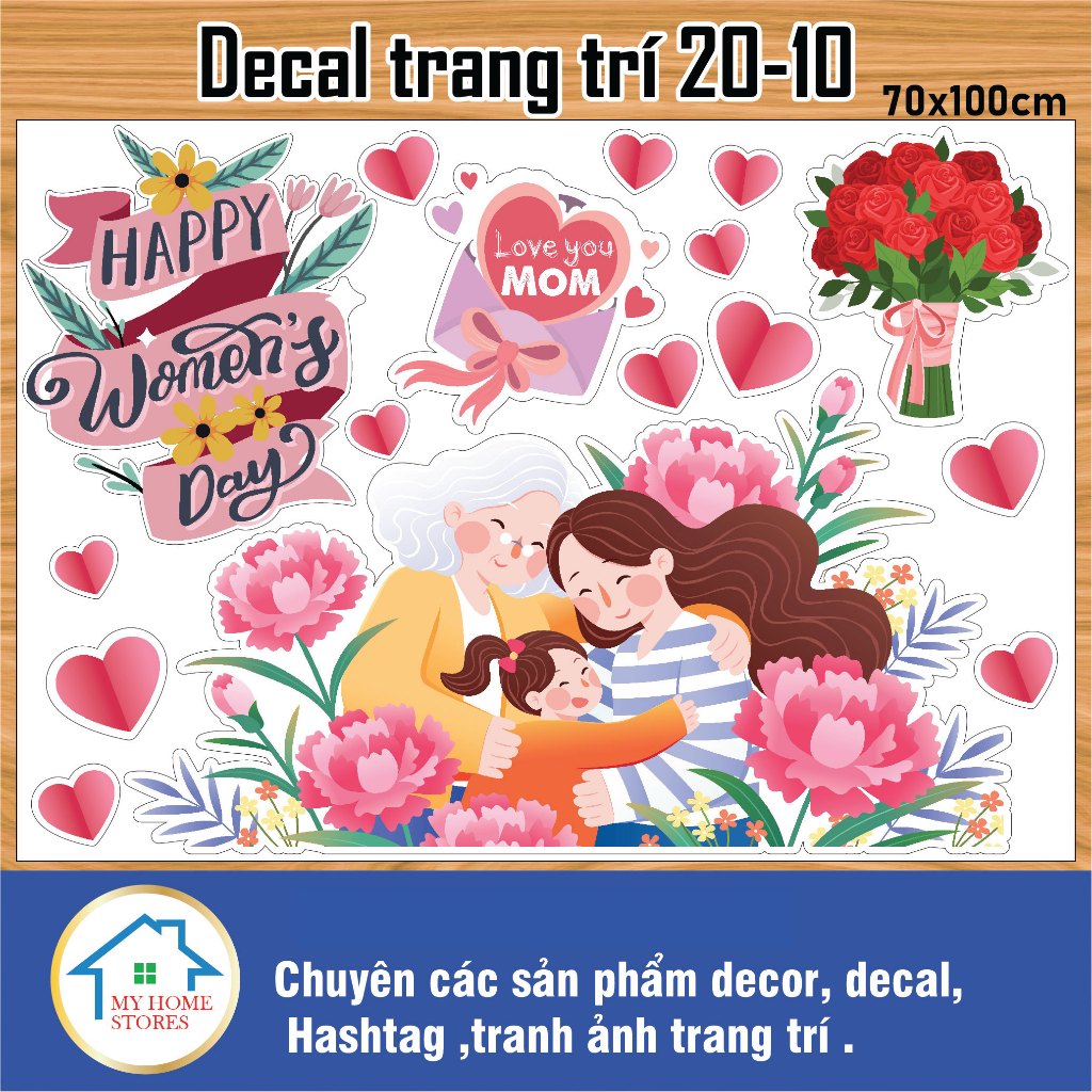 Decal trang trí 20/10, decal dán kính trang trí, hashtag 20/10, hashtag cầm tay chụp ảnh 20 10, Myho