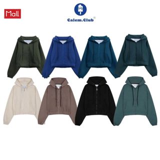 Calem Club - Áo khoác nữ Hoodie zip Croptop nỉ cotton Trơn basic nhiều màu thoáng mát áo khoác thu đông