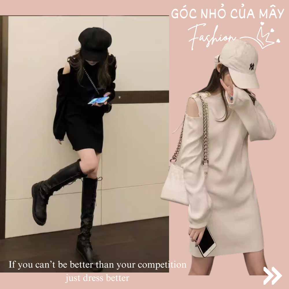 (Góc nhỏ của Mây - ORDER) Váy len mỏng khoét vai dáng ngắn trẻ trung GNCM