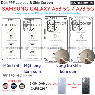 Dán PPF và Skin Carbon Samsung Galaxy A53 5G/ A73 5G cho màn hình, mặt lưng, lưng bo viền loại trong, nhám mờ chuẩn xịn