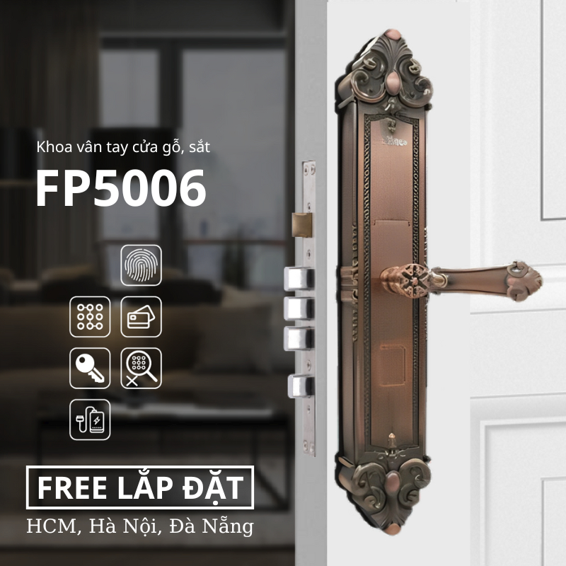 Khóa Vân Tay PHGLock FP5006 Có Chốt Phụ Độc Lập, Khóa Cửa Tự Động, Thời Lượng Pin Lên Đến 12 Tháng