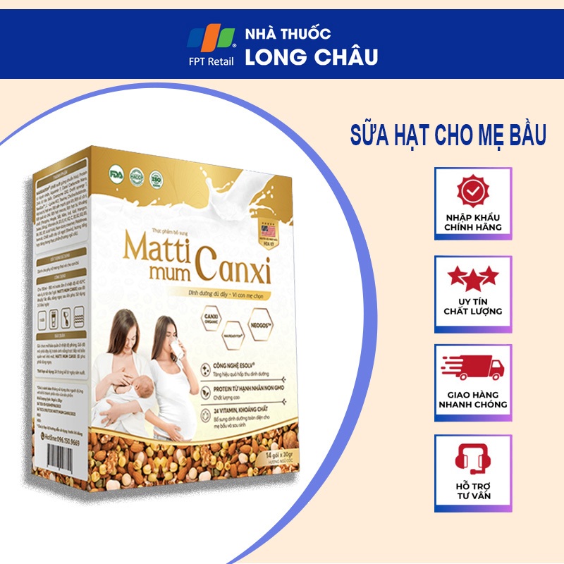 Sữa Bầu Matti Mum Canxi Sữa Về Tràn Trề Sau 3-5 Ngày - Tăng Số Lượng Đạm Và Chất Lượng Sữa Mẹ Hàng Chính Hãng Hộp 14 Gói