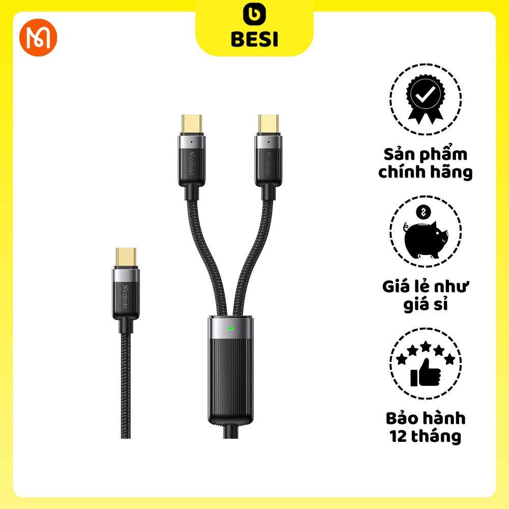 Cáp Sạc Mcdodo 2 trong 1 100W Type-C to Dual Type-C | Sạc Thông Minh Cho Laptop & Điện Thoại