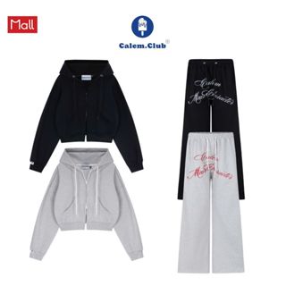 Quần dài Cale.Club ống rộng Nỉ Chân Cua dày dặn và Áo Khoác thu đông Nỉ Dây Kéo 2 đầu form boxy chữ in hoodie zip