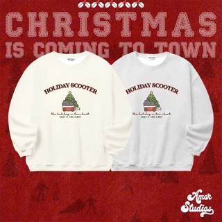 Áo sweater nỉ hai da ép Hàn hoạ tiết giáng sinh HOLIDAY SCOOTER đáng yêu form unisex tới 85kg AMOR STUDIOS