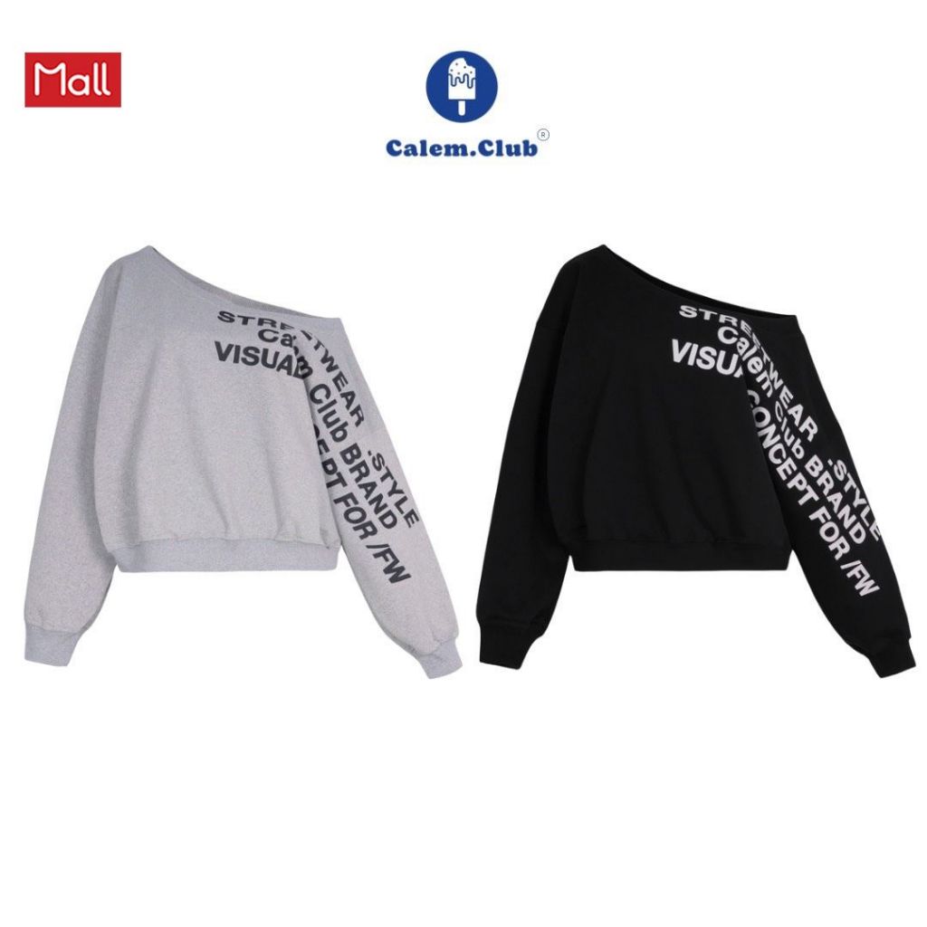 -Áo Sweater Lệch Vai BRAND CONCEPT vải nỉ chân cua dày dặn phong cách thu đông dài tay