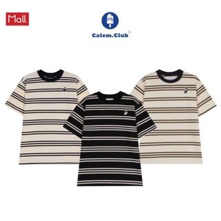 Calem Club - Áo thun cổ tròn Kẻ Sọc Striped thêu chữ tay ngắn form unisex nam nữ