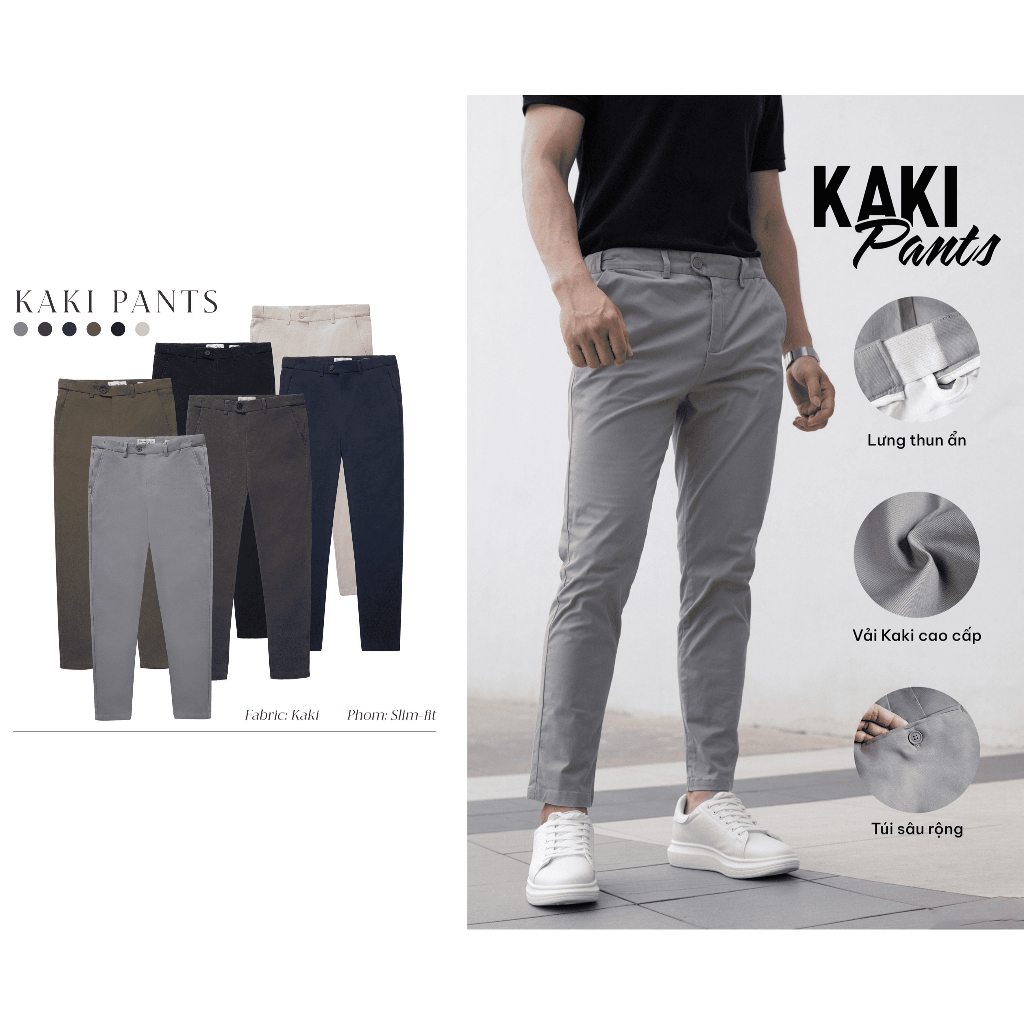 Quần kaki nam dáng slim fit trẻ trung năng động chất liệu vải kaki co giãn cao cấp mềm mịn không bai xù Anie Store