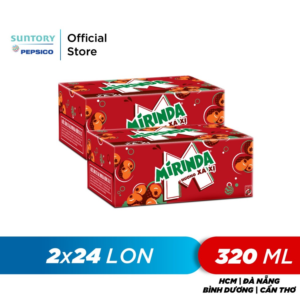 Combo 2 Thùng 24 Lon Nước Ngọt Có Gaz Mirinda Xá Xị (320ml/lon)