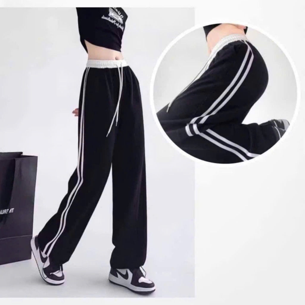 Quần ống rộng nỉ nữ, quần nỉ nữ, da cá dầy dặn kiểu dài ống suông cạp chun lưng cao có dây rút chỉnh eo hót