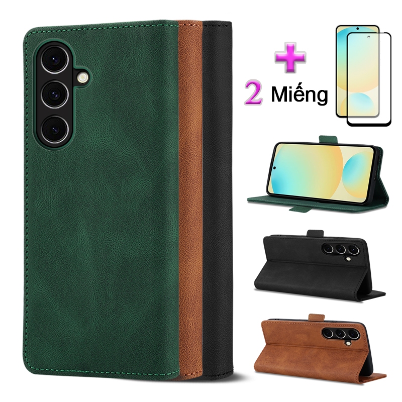 Bao Da 2 Trong 1 Dành Cho Điện Thoại Di Động Samsung Galaxy S24 FE S24FE Bao Da Đơn Giản Có Màng Bảo Vệ Bằng Gốm