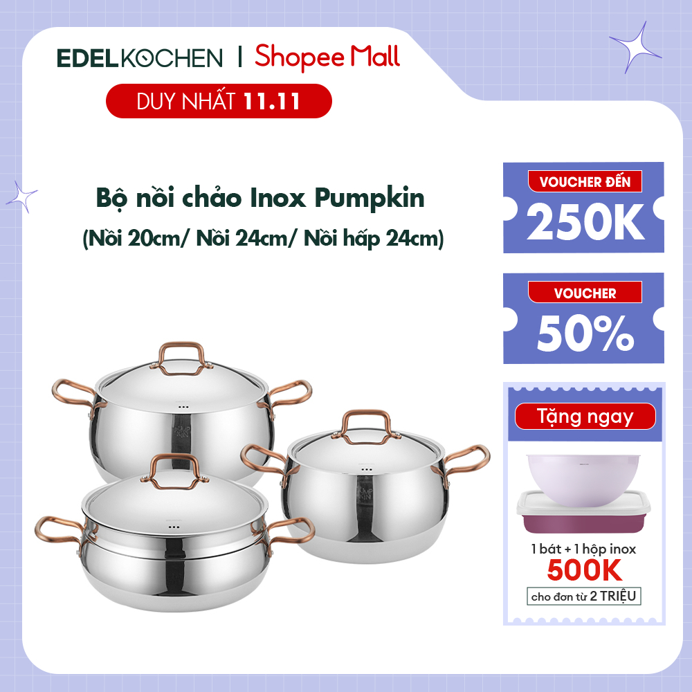 Bộ nồi inox Edelkochen Pumpkin Collection (Nồi 20cm/ Nồi 24cm/ Nồi hấp 24cm)