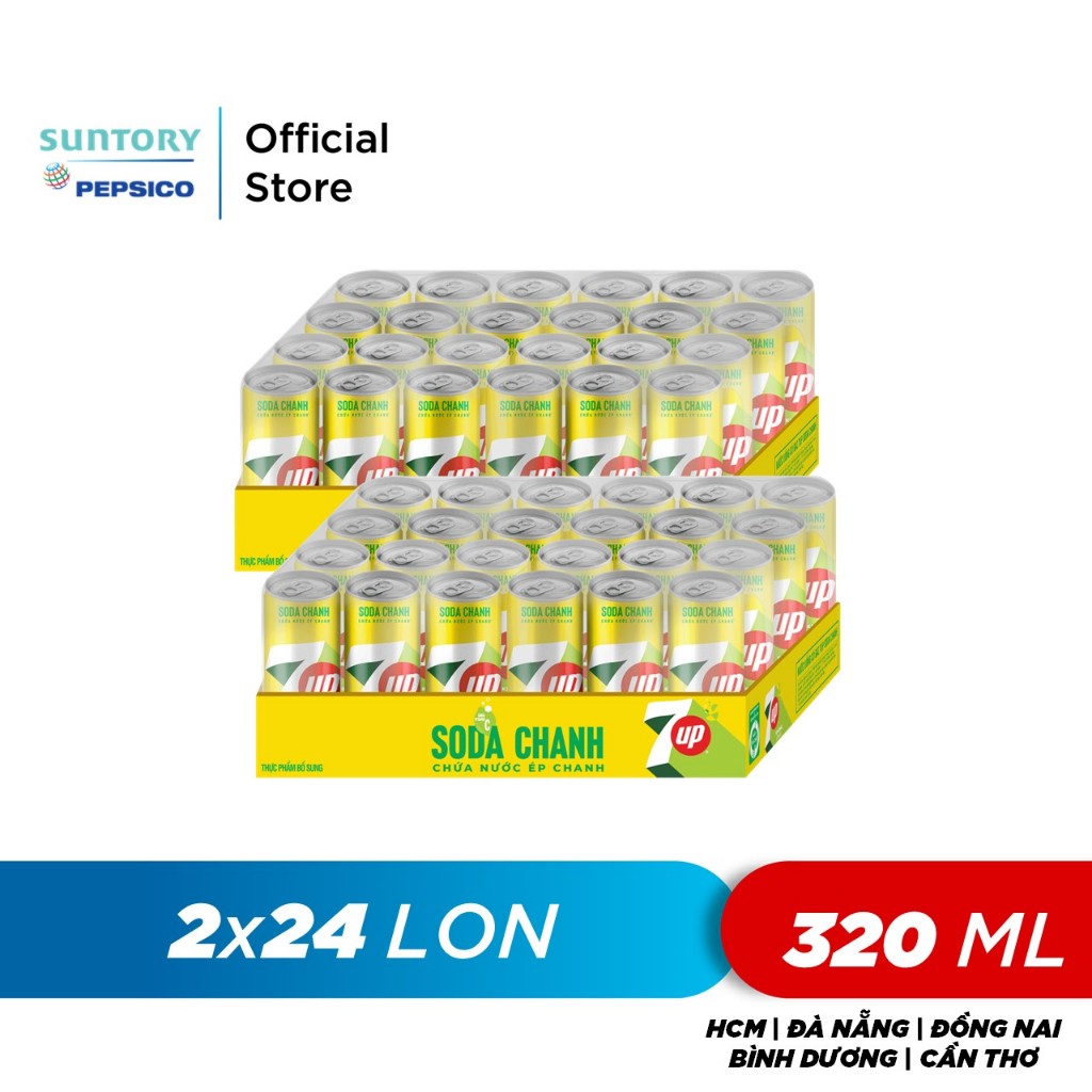Combo 2 Thùng 24 Lon Nước Uống Có Gaz 7UP Soda Chanh Không Calo (320ml/lon)