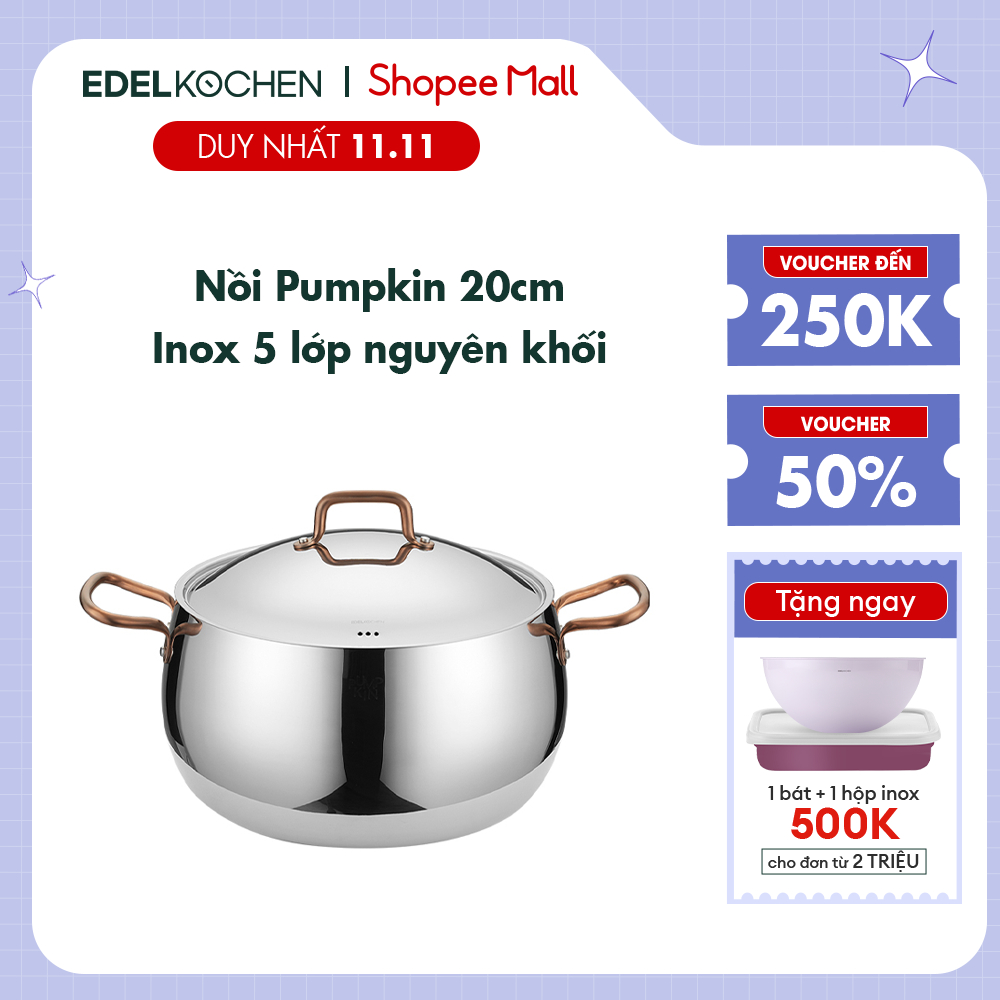 Nồi inox 5 lớp nguyên khối cao cấp Edelkochen Pumpkin Collection size 20cm