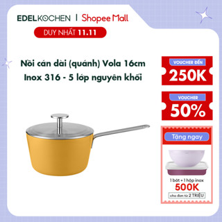 Nồi inox 316 cán dài, quánh 5 lớp nguyên khối cao cấp Edelkochen Vola Collection size 16cm – Màu Rich Yellow