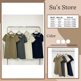 Váy Nữ Suông Cộc Tay Phối Cổ Nơ Pha Ren Cúc Dọc Thô Mềm V845 Susstore Top Women