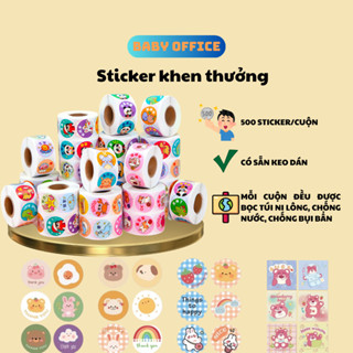 Sticker cuộn khen thưởng có sẵn keo dính (500cái/cuộn), hình dán sticker cute tạo hứng thú cho bé học tiếng anh loại dày