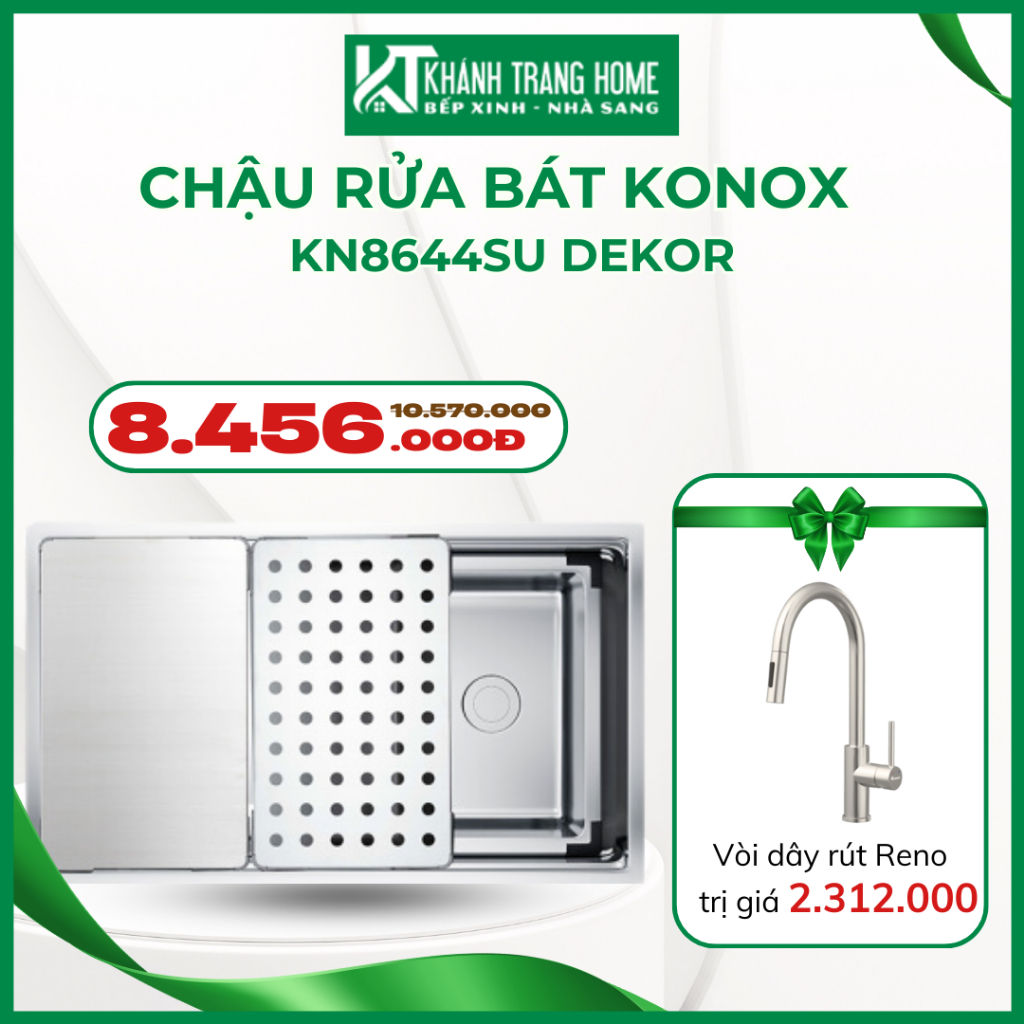 Chậu rửa bát KONOX KN8644SU DEKOR tặng kèm một vòi dây rủ Reno  - Khánh Trang Home