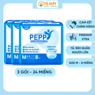 Combo 3 gói Tã/Bỉm Quần Người Già Peppy Siêu Mỏng, Kháng Khuẩn Size M8 Miếng