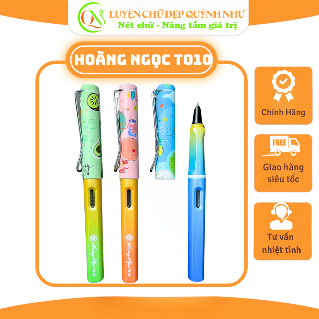 Bút Máy Hoàng Ngọc T010, Ngòi Lá Tre Thanh Đậm Trơn - Bút Máy Luyện Chữ Đẹp Quỳnh Như