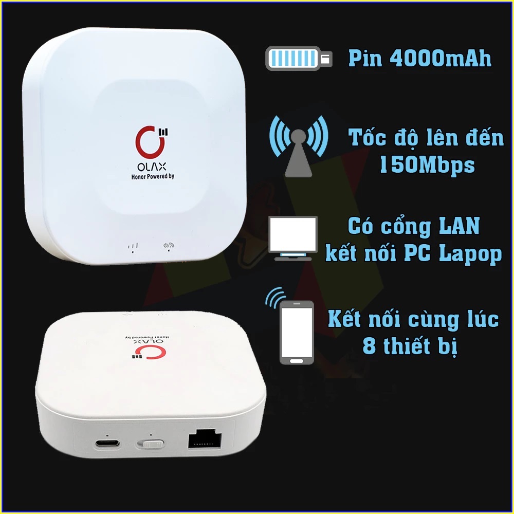 FREE SHIP - Bộ Phát Wifi 4G Olax MT30 Tốc Độ 300Mbps. Pin Khủng 4000mah - Cổng LAN - Type-C