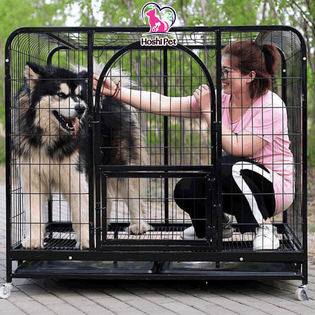 Chuồng Nuôi Nan Ống Cho Chó Mèo Lớn tới 40kg Sơn Tĩnh Điện Có Bánh Xe Hoshi Pet CN06