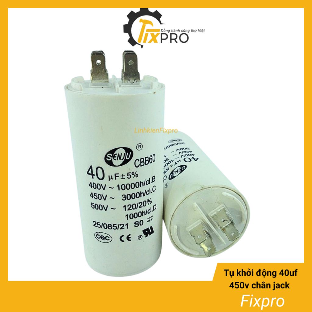 Tụ khởi động 40uF 450V CBB60 SENJU trắng chân Jack chất lượng tốt