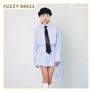 Set Sơ Mi Và Chân Váy Fuzzy Dress Wepretty Xòe Kẻ Sọc Dài Tay Vải Cotton Cao Cấp Thanh Lịch