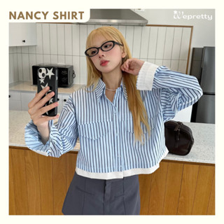 Áo Sơ Mi Croptop NANCY SHIRT Wepretty Clothes Kẻ Sọc Chất Liệu Vải Thô Line Trắng Sành Điệu - AH25