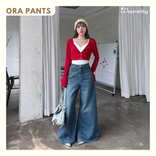 Quần Jeans Wash Wide Leg ORA PANTS Wepretty Cạp Cao Ống Rộng Basic Dễ Phối Đồ Mặc Hằng Ngày- Q16