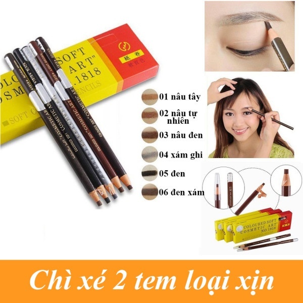 Chì Kẻ Lông Mày 2 Tem Loại 1 - Đen (Hộp 12 Cây)