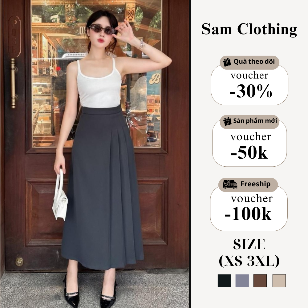 Chân váy Mora chữ A form Hàn Quốc dáng dài cách điệu xếp ly - SAM CLOTHING