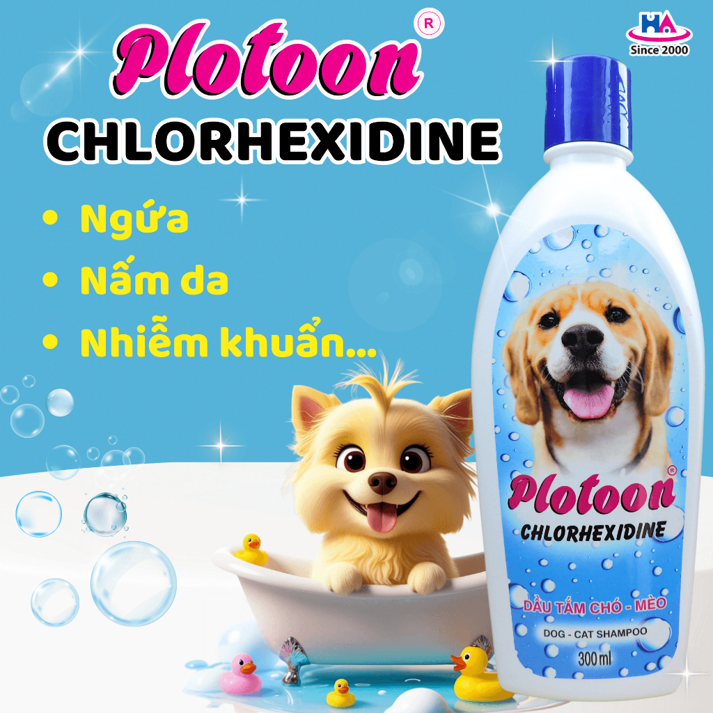 Dầu tắm chó mèo Plotoon Chlorhexidine - Giải quyết các vấn đề về da