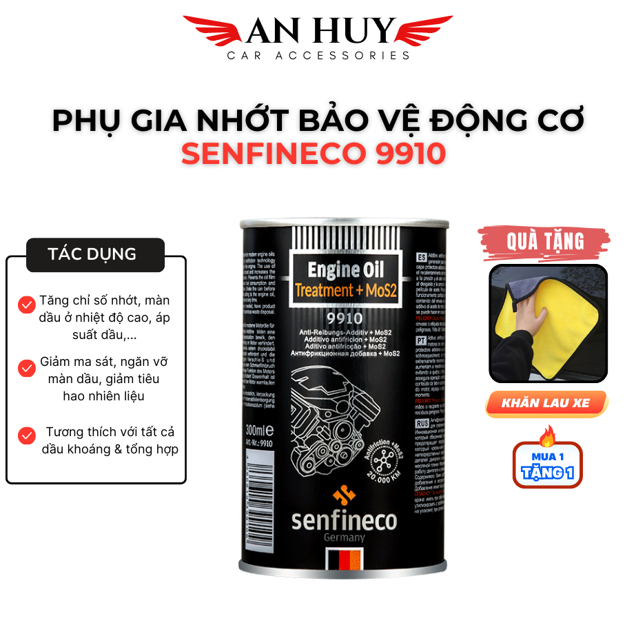 Phụ Gia Nhớt Bảo Vệ Động Cơ Thêm Thành Phần MoS2 SENFINECO 9910 nhập khẩu Đức 300ml - CHÍNH HÃNG - HSD 5 năm