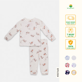 Bộ mặc nhà cotton dệt kim bé gái thời trang Việt Thắng, quần dài, áo dài tay họa tiết - B70.2324