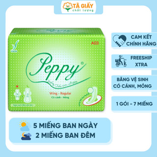 1 gói Băng vệ sinh Peppy  AO3 mặt lưới siêu thấm, mỏng cánh 2 miếng đêm, 5 miếng ngày
