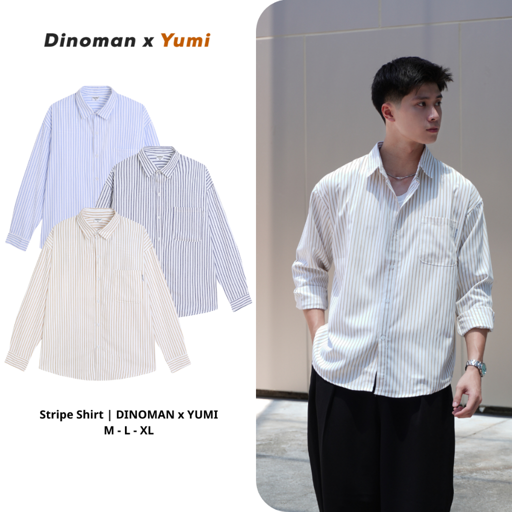 Sơ Mi Kẻ Sọc Dài Tay Dinoman & Yumi Striped Shirt Chất Liệu Mềm Mại Form Over Size Basic - SM09