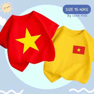 Áo phông trẻ em cờ đỏ sao vàng Việt Nam cho bé trai và bé gái từ 15-40kg thun 4 chiều - Loza Kids AT00VN