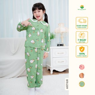 Bộ đồ lanh pijama bé gái mặc nhà quần dài áo dài tay cổ sen thời trang Việt Thắng B70.2319