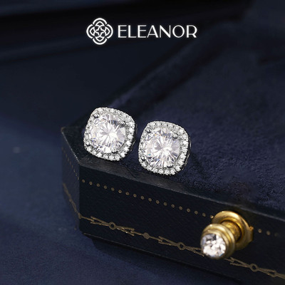 Bông tai nữ chuôi bạc 925 Eleanor Accessories hình vuông đính đá phụ kiện trang sức khuyên tai 8644