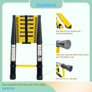 Thang nhôm rút gọn SUMIKA SKS510, chiều cao tối đa 5.1m, chiều cao rút gọn 1.03m, sơn tĩnh điện
