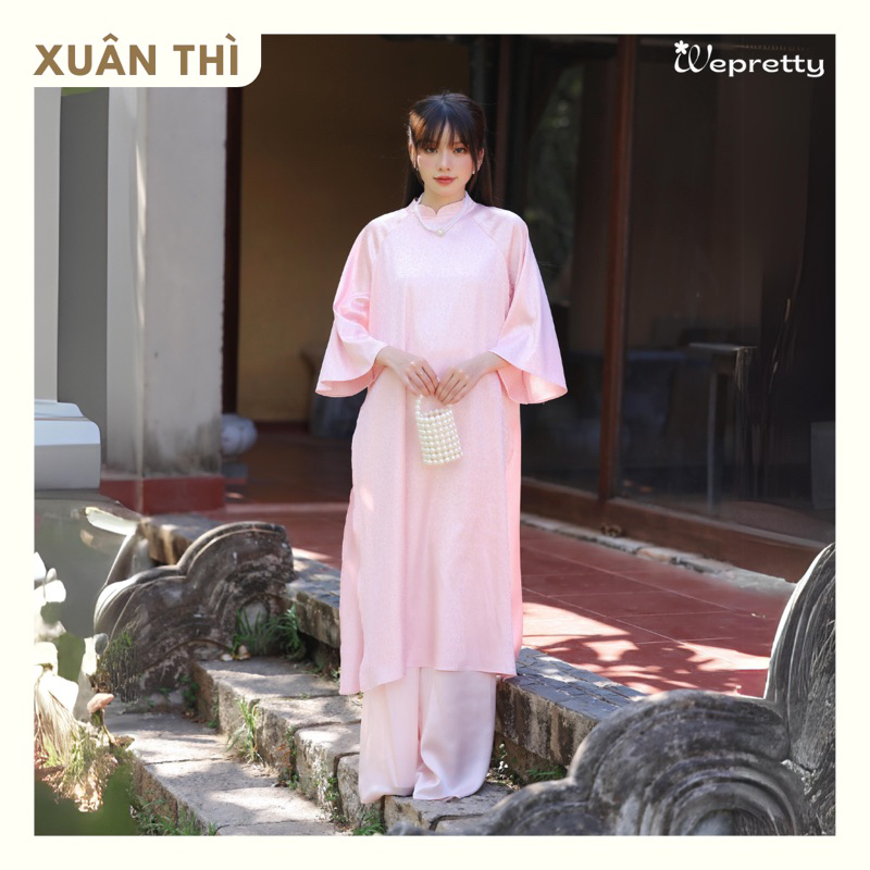 Áo Dài Kèm Quần Dáng Suông Rộng AH12 Wepretty Clothes Vải Gấm In Hoa Mềm Mại Nữ Tính