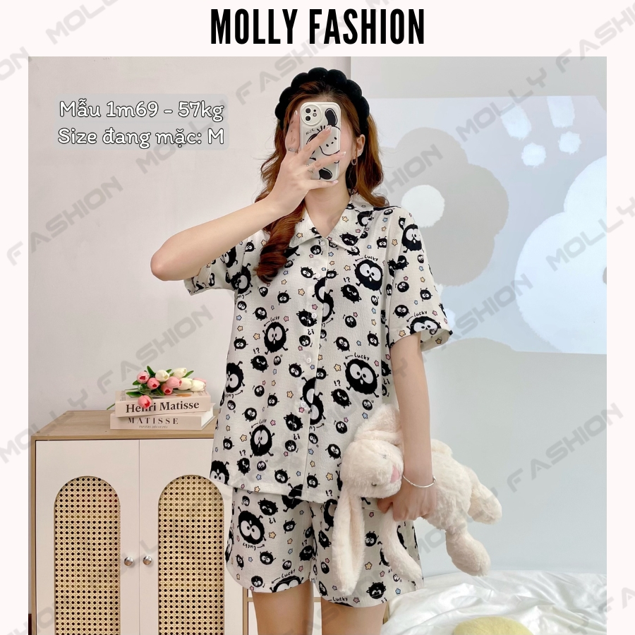 Đồ ngủ pijama nữ đũi xốp GHIBI form rộng | Bộ ngủ hoạt hình mặc nhà Molly Fashion